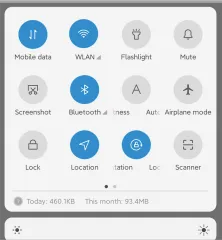Quick settings screen on the mobile phone for turning on Wi-Fi