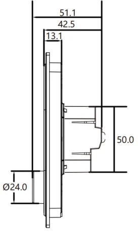 Dimension diagram of the thermostat’s side profile