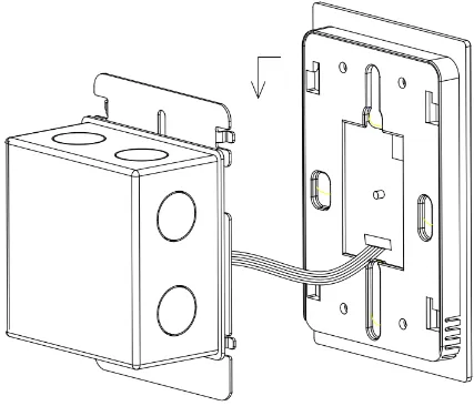 Connecting the wall box to the base plate, with an arrow indicating the direction of connection